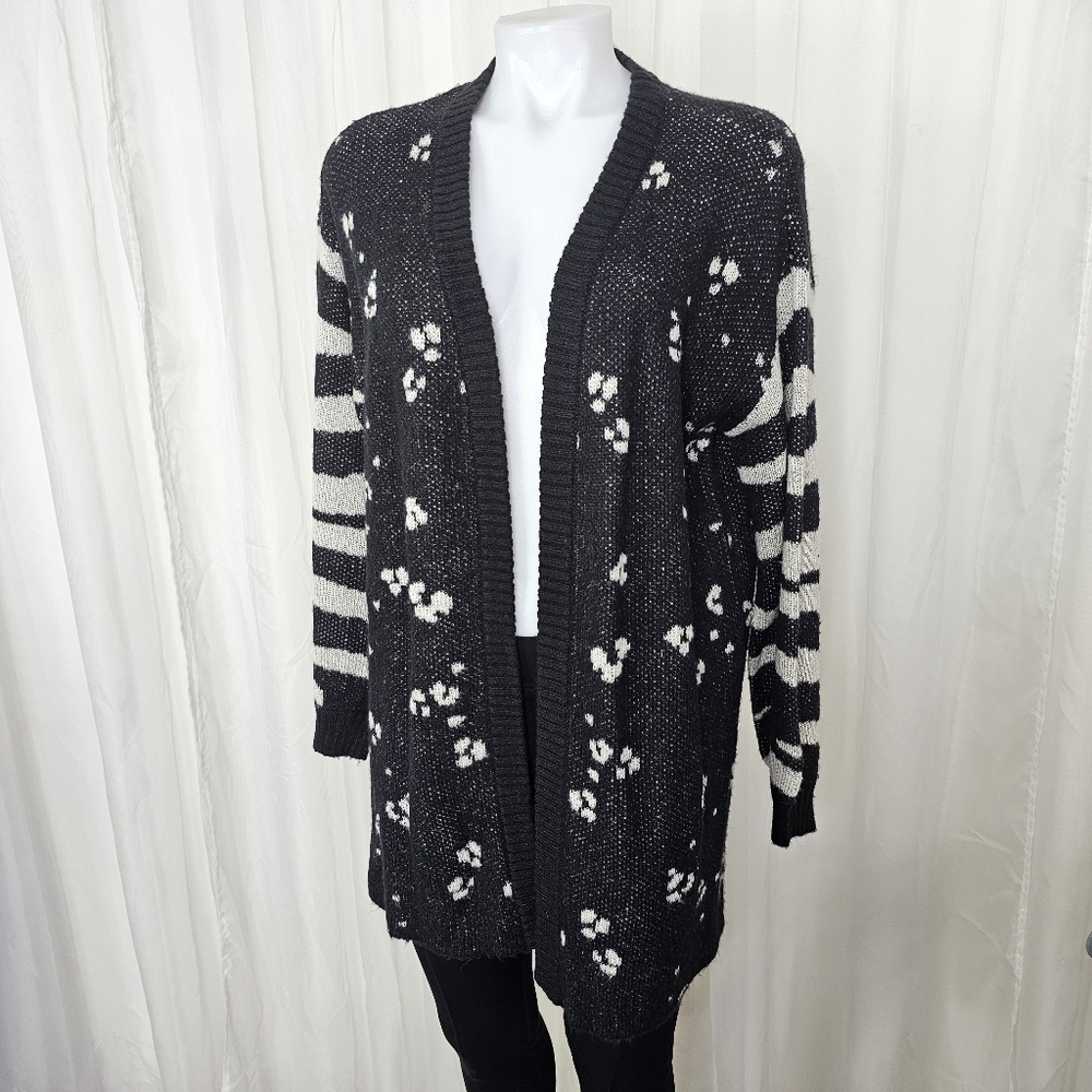 Saltwater LUXE Indie Sweater Cardigan Open Front Black White Pattern NWT Size M